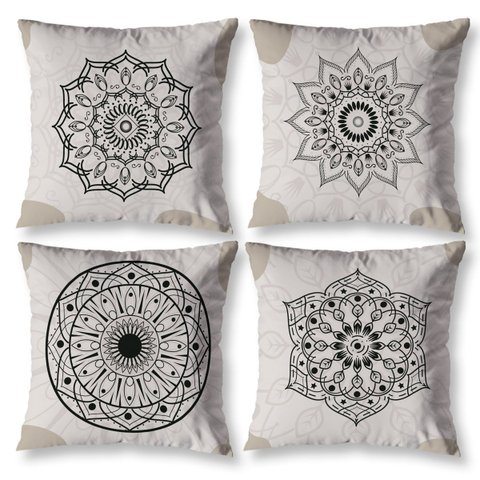 Kit 4 Almofadas Cheias 40cm X 40cm Decorativas Estampadas Digital Sala Sofá Quarto Mandala Bege