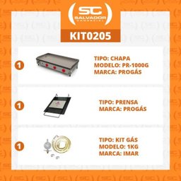 KIT - Chapa Lanche Bifeteira a Gás PR-1000G + Prensa Pão + Kit Gás - Progás - 2