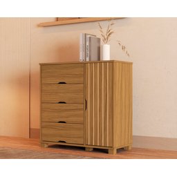 Kit Cama Solteiro para Quarto Mdf com Cômoda 4 Gavetas 1 Porta Sapateira Bela Design Moderno:nature - 3