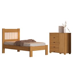 Kit Cama Solteiro para Quarto Mdf com Cômoda 4 Gavetas 1 Porta Sapateira Bela Design Moderno:nature - 1