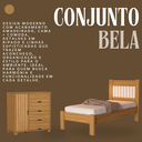 Ver imagem 6 de Kit Cama Solteiro + Cômoda 4 Gavetas 1 Porta Sapateira Bela Nature de Mdf Design Moderno Ripado