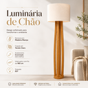 Ver imagem 2 de Luminária de Chão Piso Madeira Maciça Cúpula de Tecido Harmonia para Sala e Quarto:Offwhite