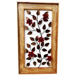 Quadro De Parede Moldura Flores Vermelhas Artesanal MINAS ARTE PRÓPRIA quadro na moldura flores verm