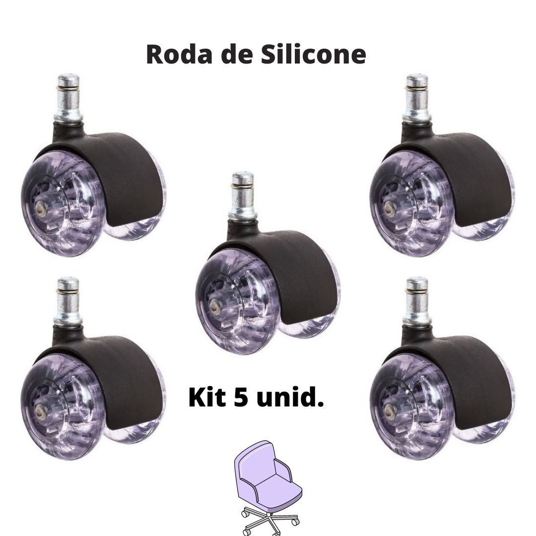 Kit 5 Rodinhas Para Cadeira De Escritório Silicone Pino 11mm