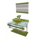 Ver imagem 1 de GABINETE DE VIDRO 60CM CURVADO DUPLO INOX CUBA OVAL VERDE OLIVA