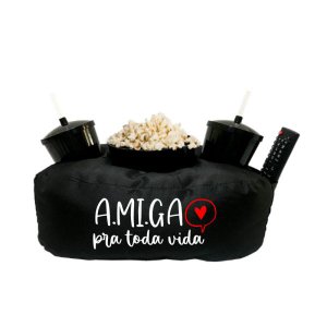 Almofada Porta Pipoca Amiga Pra Toda Vida:Estampado/Preto