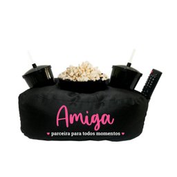 Almofada Porta Pipoca Amiga Parceira:Estampado/Preto - 1