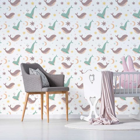 Papel de Parede Infantil - Baleias Arte Destaque 3 Metros