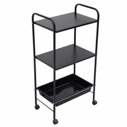 Mesa Carrinho Auxiliar com 1 Bandeja e 2 Prateleiras - Linha Black Para Barbearias - BCMED - 1