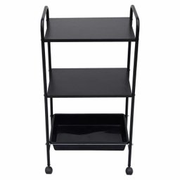 Mesa Carrinho Auxiliar com 1 Bandeja e 2 Prateleiras - Linha Black Para Barbearias - BCMED - 2