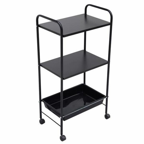 Mesa Carrinho Auxiliar com 1 Bandeja e 2 Prateleiras - Linha Black para Barbearias - Bcmed