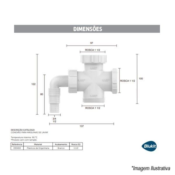 Conexão Adaptador Máquina Lava Louça/ Roupa 1 1/2 Blukit - 2