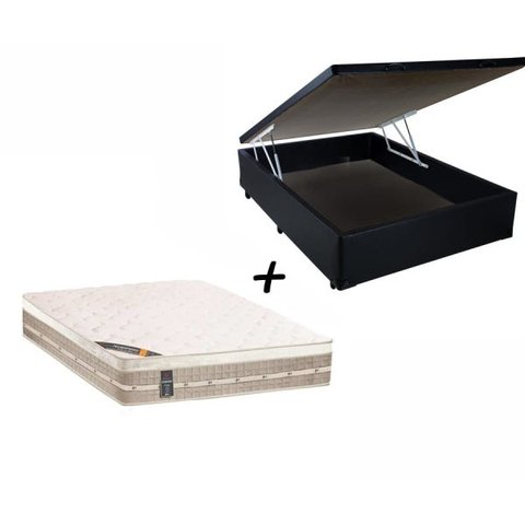 Colchão Casal Castor Castor Molas Premium Tecnopedic + Box Baú Sintético Preto138x188