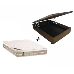 Colchão Casal Castor Castor Molas Premium Tecnopedic + Box Baú Sintético Marrom 138x188
