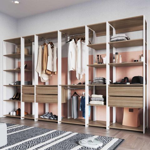 Kit Estante Closet com 6 Gavetas e 4 Cabideiros 3,20 M Cor:preto com Montana