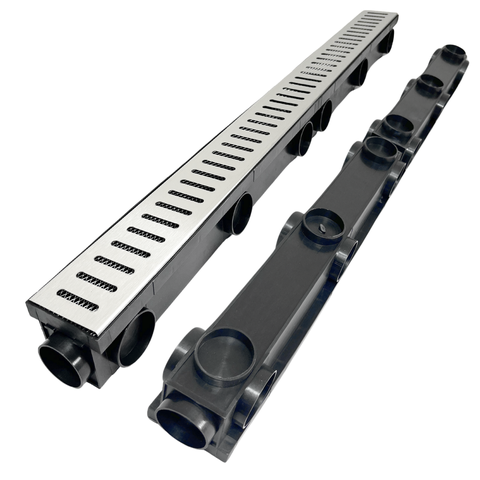 Ralo Linear Sequencial 8x100 Estreito Inox 304 Borda de Piscina com Tela Coletor Multi Saídas ( 8cm