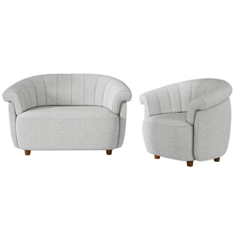 Kit Namoradeira 2 Lugares e Poltrona Decorativa Orgânica Perseu M03 Linho Cinza - Lyam Decor