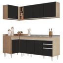 Ver imagem 1 de Armário de Cozinha Modulado de Canto Direito 4 Peças CP42 com Pia Inox Castanho/Preto - Lumil Lumil