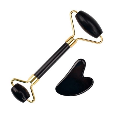 Rolo Massageador Facial de Obsidiana Negra e Guasha Coração - Smart Gr