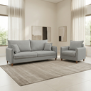 Ver imagem 1 de Kit Conjunto Sofá Living Córdoba e Poltrona Tecido Linho Cinza Claro 2,20m