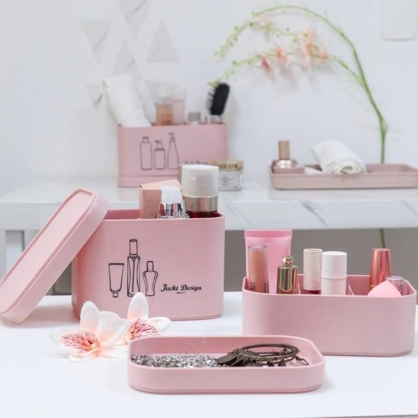 4 Caixas Organizador Multiuso Mesa Camarim Closet Prateleira:Rosa - 3