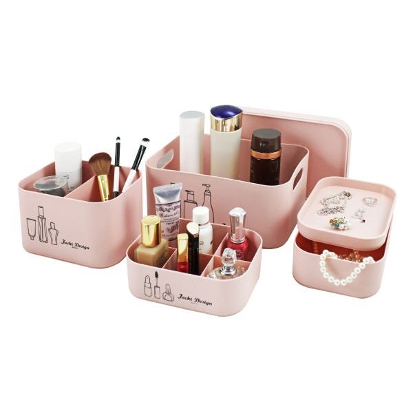 4 Caixas Organizador Multiuso Mesa Camarim Closet Prateleira:Rosa - 2