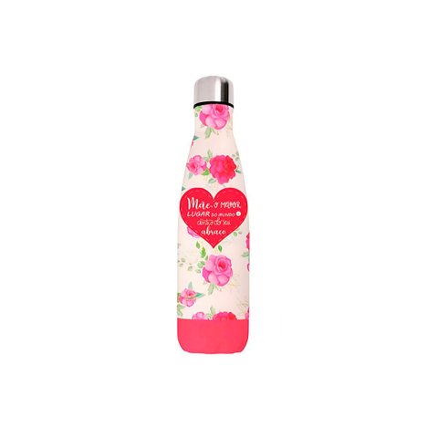 Garrafa Térmica Aço Inox com Estampa Dia Das Mães 500ml Rosa