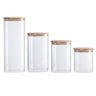 kit 4 Potes Vidro Quadrado 800/1100/1400/1900ml Tampa Bambu - 1