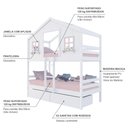 Ver imagem 4 de Beliche Casinha Dos Sonhos com 02 Gavetas Madeira Maciça Branco/ Rosa Housin