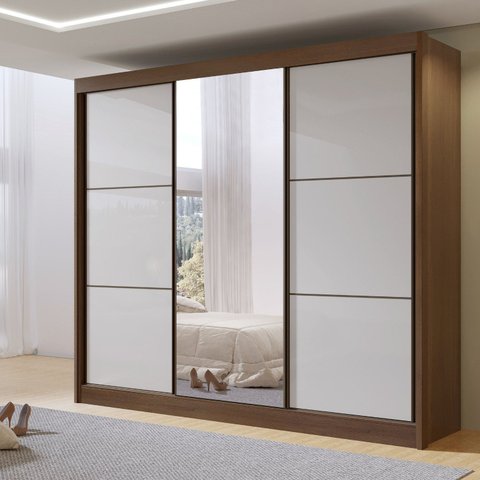 Guarda-roupa Casal 3 Portas de Correr com Espelho 100 % Mdf Cristal