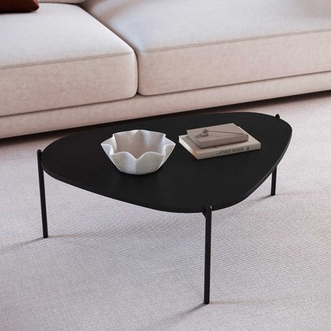 Mesa de Centro Orgânica Artesano 77 Cm (largura) em Mdp Nero (preto) e Pés em Aço Preto
