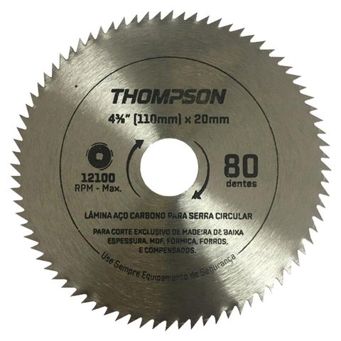 Lâmina de Serra Circular para Madeira Aço Carbono 4 3/8 80 Dentes Thompson