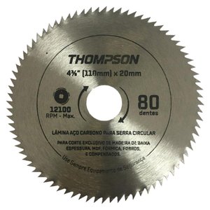 Lâmina de Serra Circular para Madeira Aço Carbono 4 3/8 80 Dentes Thompson