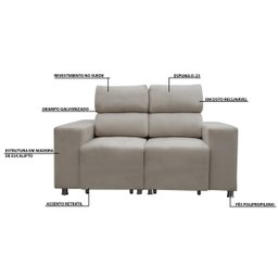 Sofá Decorativo Retrátil 2 Lugares 1,90M Zeppelin Suede Bege - 3