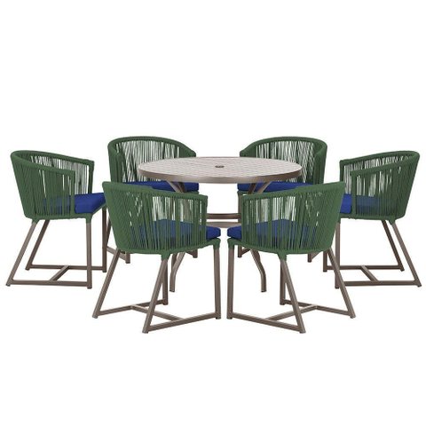 Mesa e 6 Cadeiras Jantar Noronha Marrom E10 Trama Original Verde