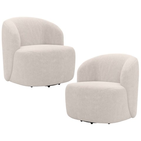 Kit 02 Poltronas Giratória Orgânica para Sala Living Heidy F04 Bouclê Bege - Lyam Decor