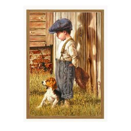 Quadro Moldurado Menino Garoto e Cachorro Pet Criança Decoração de Parede - 1