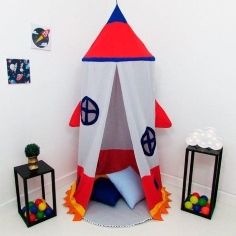 Tenda Cabaninha 3 Peças Infantil Tipo Barraca Cinza Foguete