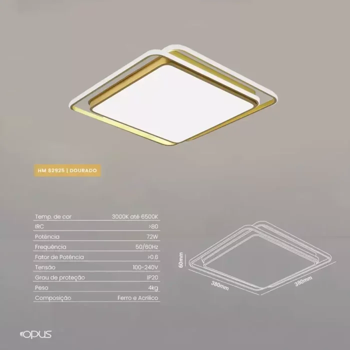 Ver imagem 3 de Plafon Led Hoop Quadrado 72w Multicolor Bivolt Dourado