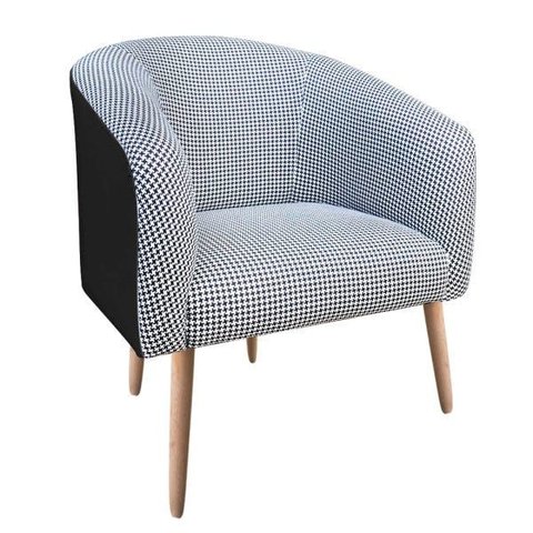 Poltrona Stella Linho A72 com Corino Preto Pés Palito Natural - D'Rossi