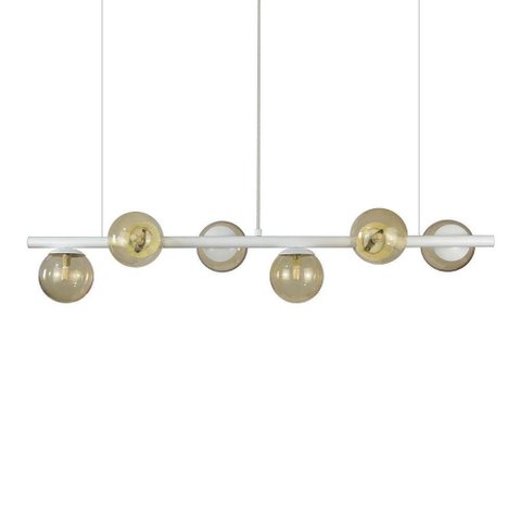 Lustre Pendente Figo Branco - 6 Globos Esfera de Vidro Ambar