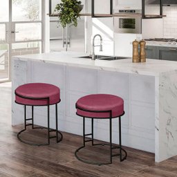 Puff Dara Suede Rosa Base Industrial Preto - 2