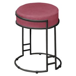 Puff Dara Suede Rosa Base Industrial Preto - 1