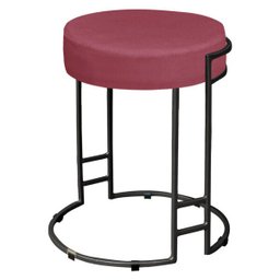 Puff Dara Suede Rosa Base Industrial Preto - 3