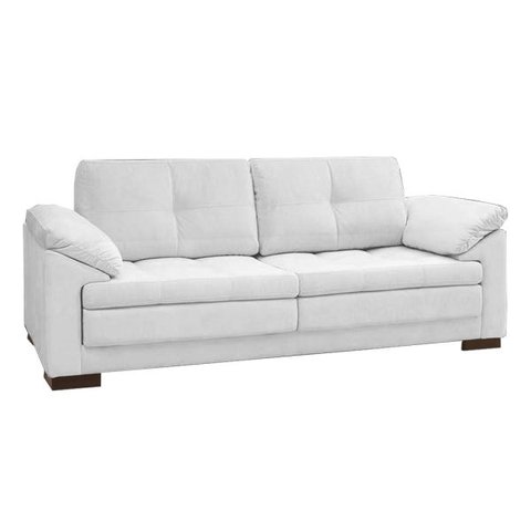 Sofá Retrátil Bali 2 Lugares Couro Branco B105 1,75M Pés de Madeira