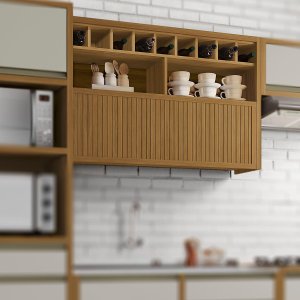 Armário Aéreo Modular 1 Porta Basculante Adega Ripado Baronesa 120cm Mdf