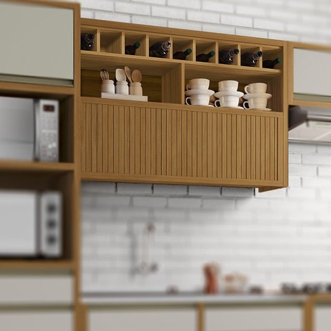 Armário Aéreo Modular 1 Porta Basculante Adega Ripado Baronesa 120cm Mdf