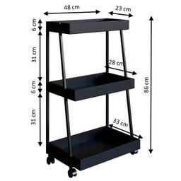 Carrinho Organizador Multiuso 03 Prateleiras P1032 Preto Pp Milani Store Preto - 3