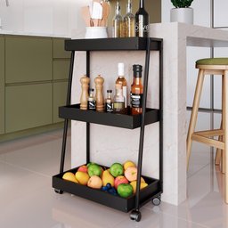 Carrinho Organizador Multiuso 03 Prateleiras P1032 Preto Pp Milani Store Preto - 2