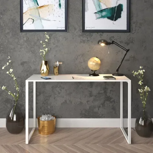Ver imagem 1 de Escrivaninha 120cm Mesa Madeira Branca Móveis Industrial Escritório Office